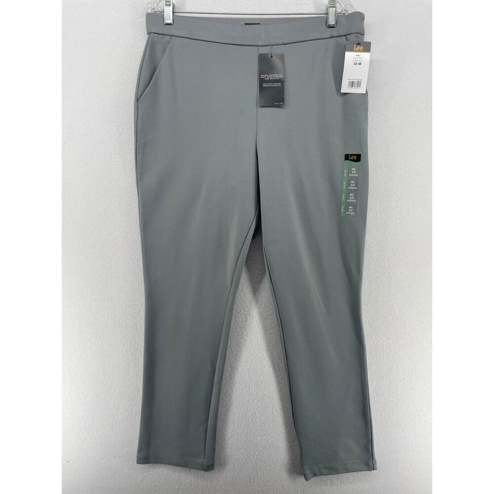 LEE Pants Womens 10 M ULTRA LUX Slim Fit Ankle Side Zip Pull On Stretch Gray NEW